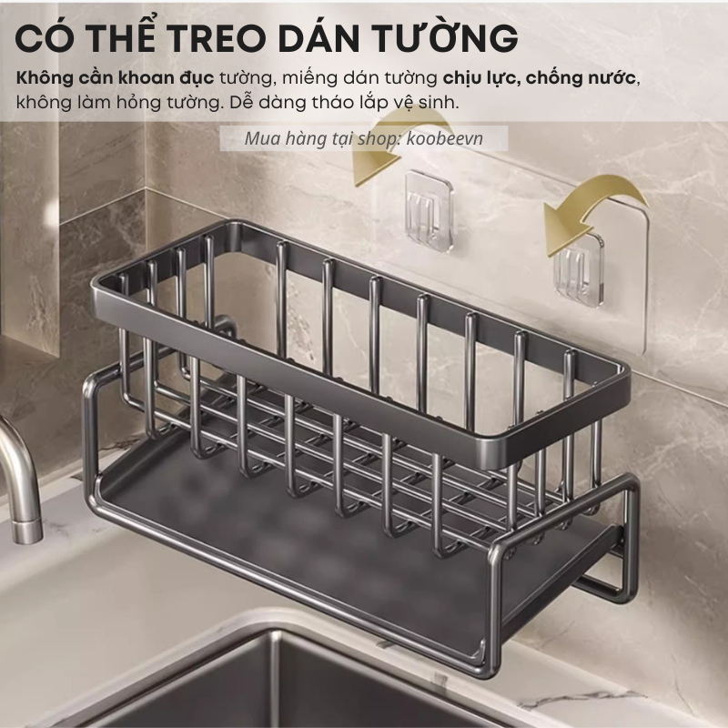 Kệ Giá Để Đồ Rửa Chén Bát Bồn Rửa KOOBEE Thép Carbon Không Gỉ Chống Xước Kèm Khay Hứng Nước Tiện Lợi | 160