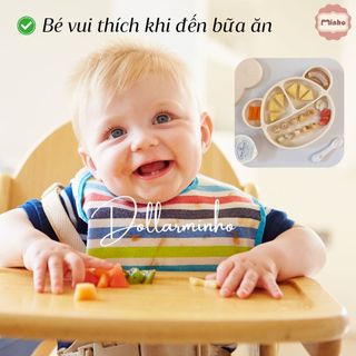 <Tặng FREE nắp> Khay ăn dặm silicone mini hình gấu có đế hít chống trượt chất liệu siêu bền đẹp cho bé Dollar Minho