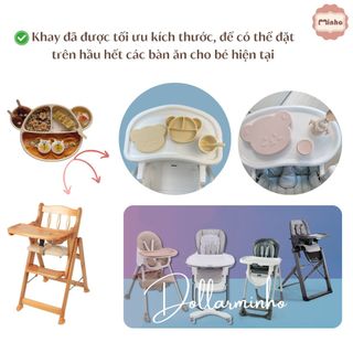 <Có nắp> Khay ăn dặm silicone size bé 5 ngăn cho bé từ 5m+, đế hít chống đổ, free BPA
