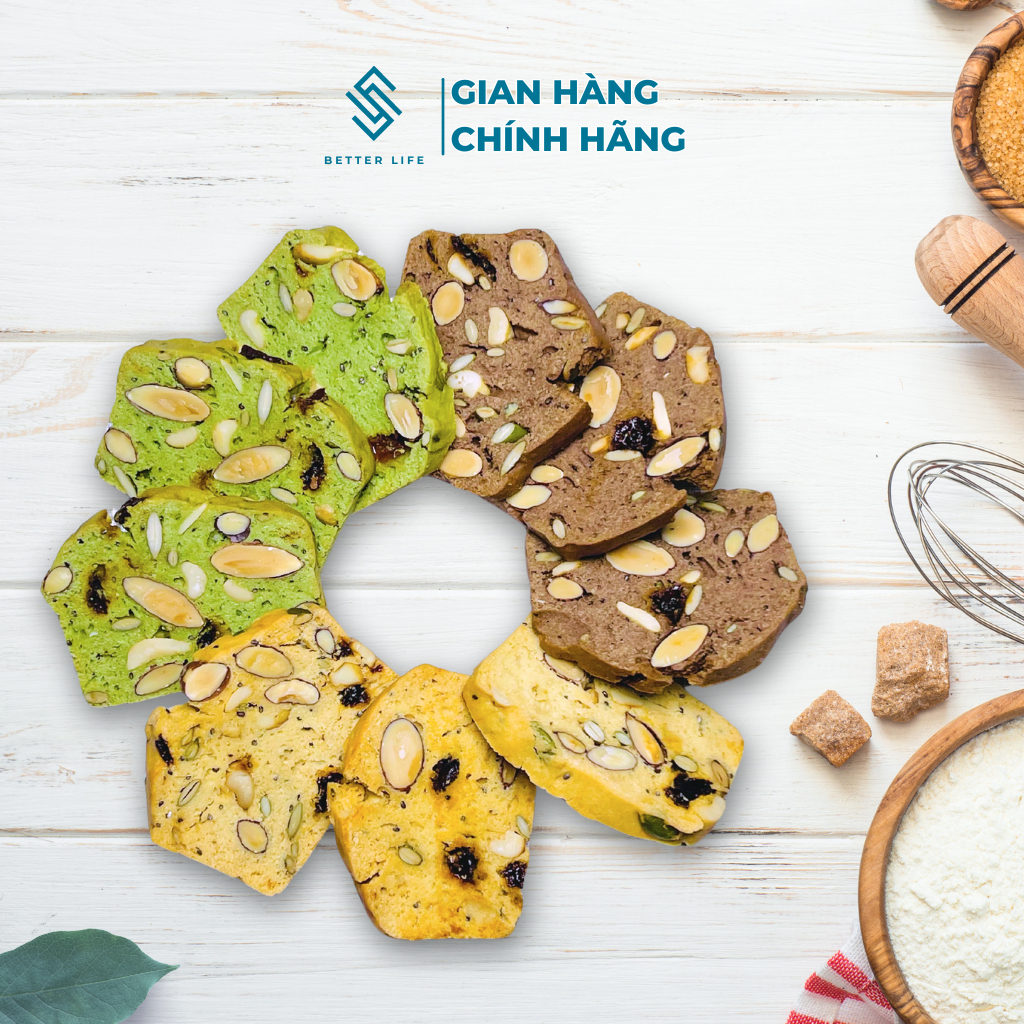 Bánh Biscotti Nguyên Cám Mix Vị Matcha, Vani, Socola, Biscotti Siêu hạt ...