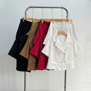Set Vest Nữ Bigsize, Áo Blazer Tay Ngắn Dáng Croptop Kèm Quần Đùi Ống Rộng Vải Cotton Lạnh SET847