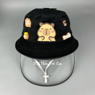 [ Bé 1-2 tuổi ] Nón chống bụi, cản gió đính CAPYBARA cho bé trai bé gái