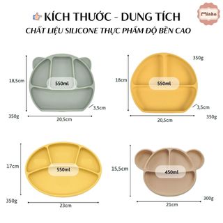 (TẶNG Nắp) Tổng Hợp Khay ăn dặm silicone tai gấu đế chống trượt loại 4 ngăn 5 ngăn 3 ngăn silicone BPA FREE -Không hộp