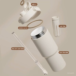 Ly giữ nhiệt Simply Inox 316 cao cấp 735ml lõi phủ sứ cốc giữ nhiệt Fan House có ống hút, quai xách