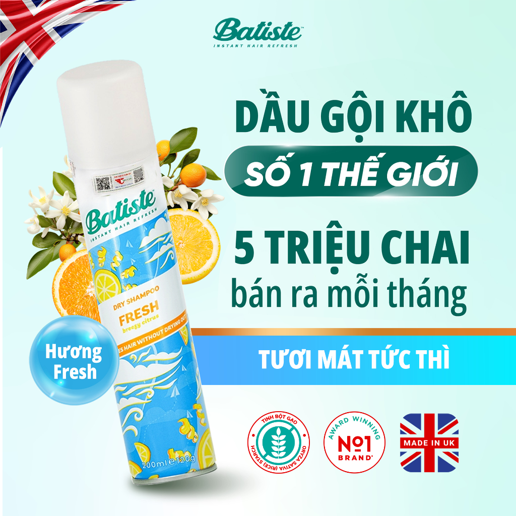 Ảnh Dầu Gội Khô Batiste Tươi Mát Tức Thì - Batiste Dry Shampoo Light & Breezy Fresh 200ml 1