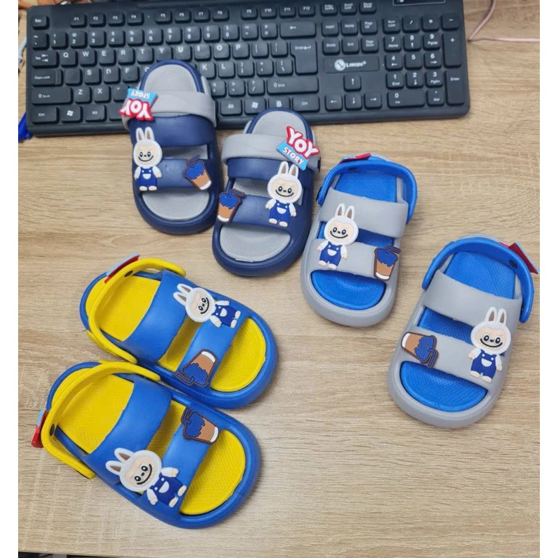 Dép Sandal 2 quai có quai sau cho bé trai đế dày hình Labubu siêu nhẹ đi mưa thoải mái