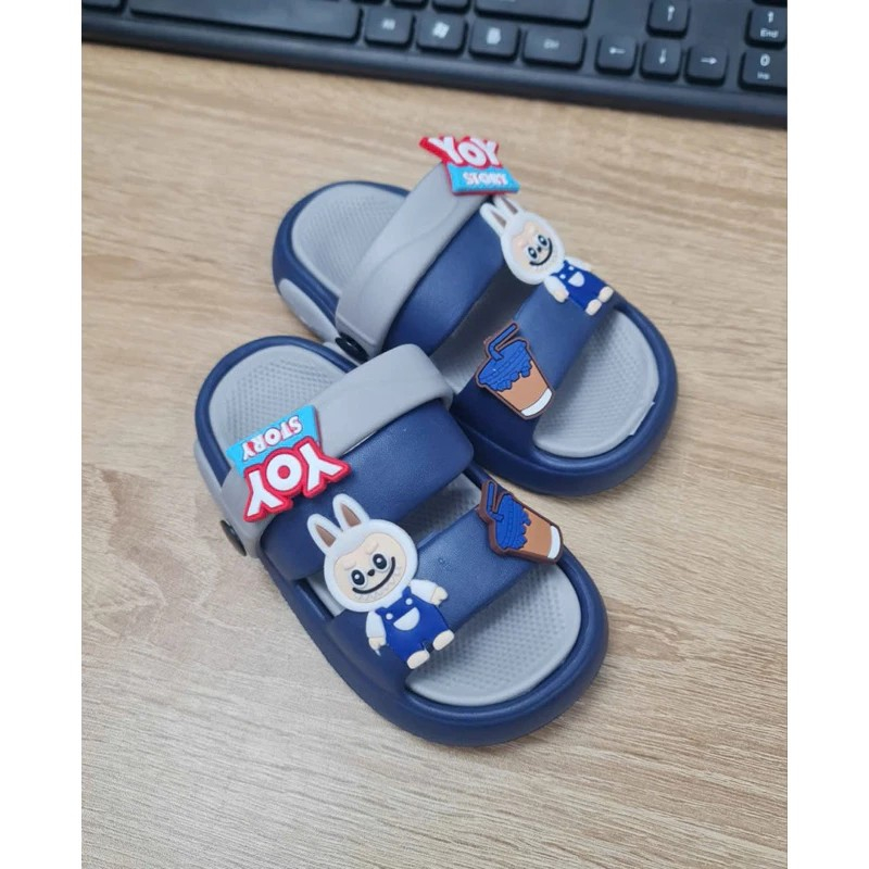 Dép Sandal 2 quai có quai sau cho bé trai đế dày hình Labubu siêu nhẹ đi mưa thoải mái