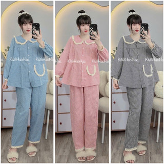 Bộ bầu - bộ sau sinh - BỘ DÀI KẺ XỐP CỔ SEN REN VIỀN 1 TÚI - 7 Màu