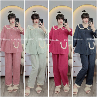 Bộ bầu - bộ sau sinh - BỘ DÀI KẺ XỐP CỔ SEN REN VIỀN 1 TÚI - 7 Màu