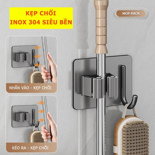móc treo chổi inox dán tường,móc kẹp cây lau nhà chắc chắn