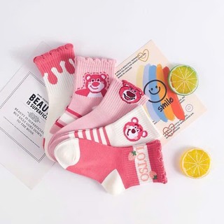 Set 5 Đôi Tất Cotton Cổ Cao Gấu Hồng LOTTO CỔ BÈo Cho Các Bé Gái te26
