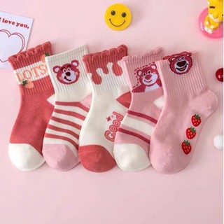 Set 5 Đôi Tất Cotton Cổ Cao Gấu Hồng LOTTO CỔ BÈo Cho Các Bé Gái te26