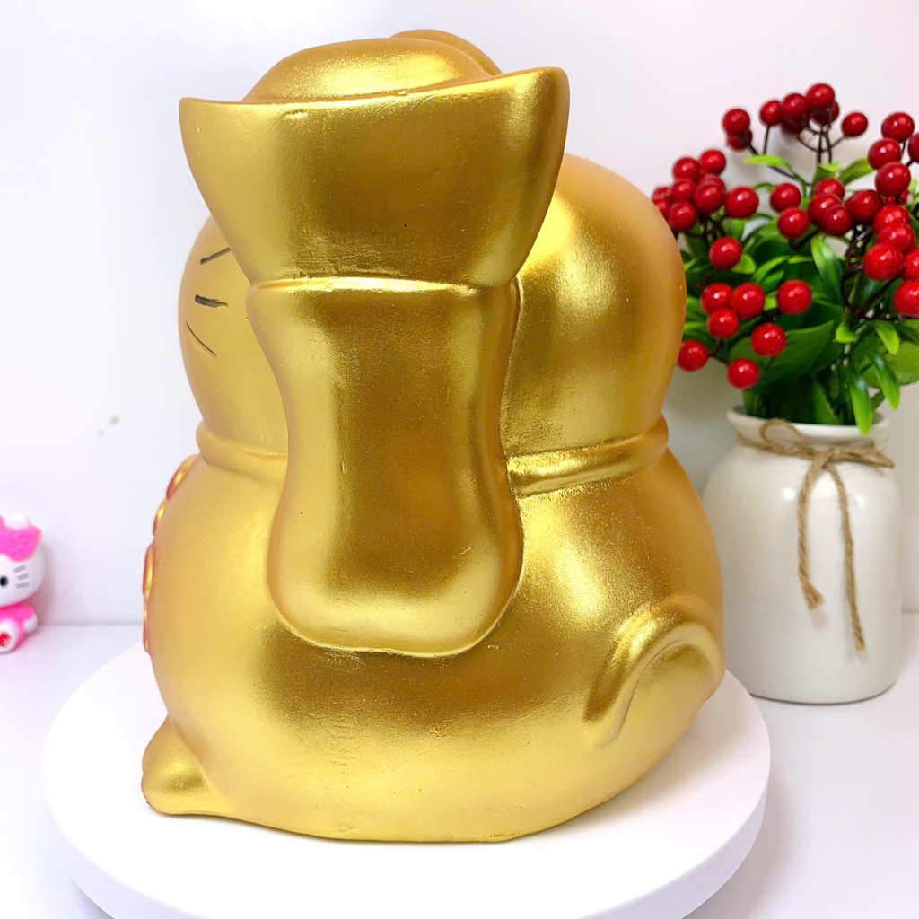 Heo đất lợn đất tiết kiệm Mèo Thần Tài Size To vàng đồng-ống tiết kiệm phong thủy LĐ9