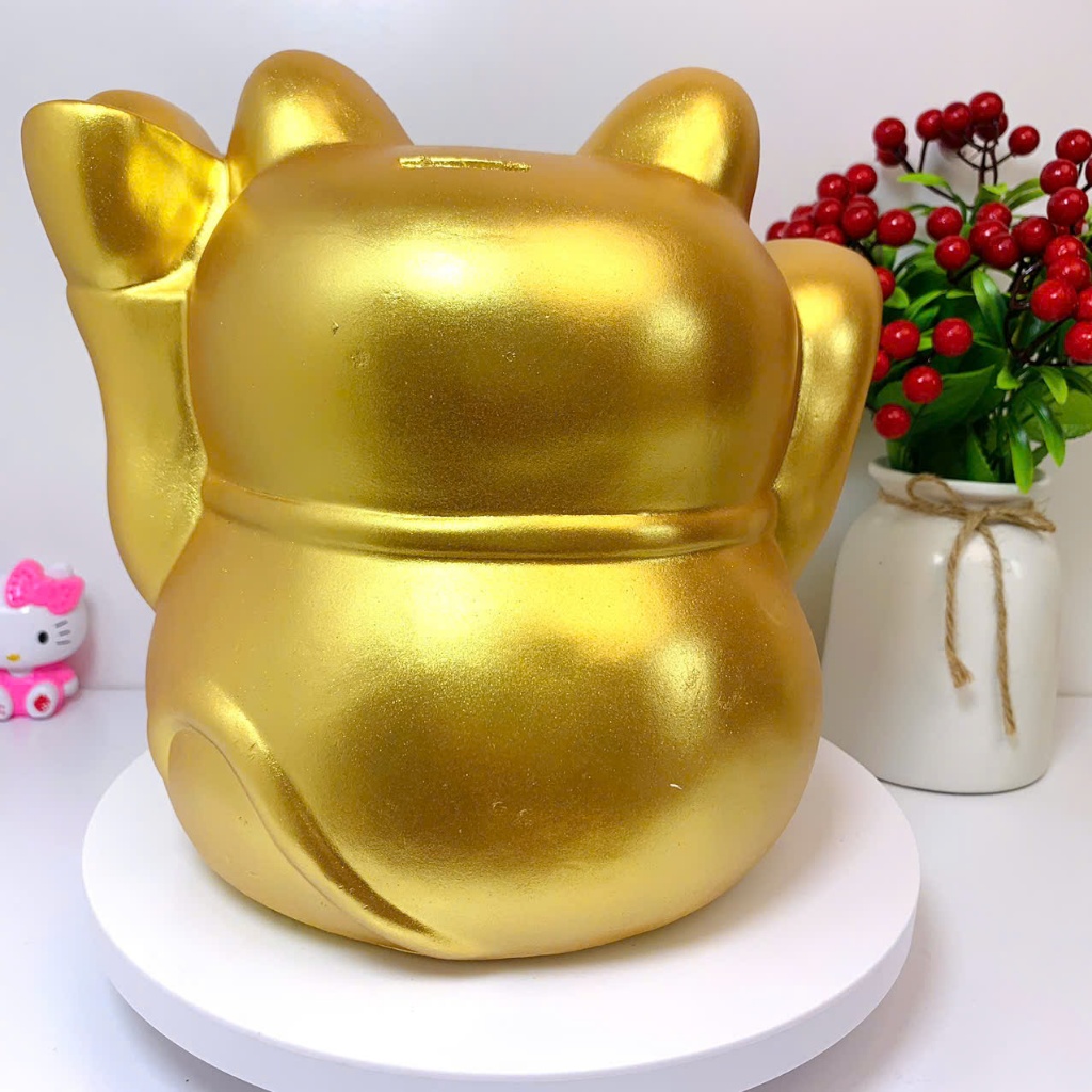 Heo đất lợn đất tiết kiệm Mèo Thần Tài Size To vàng đồng-ống tiết kiệm phong thủy LĐ9