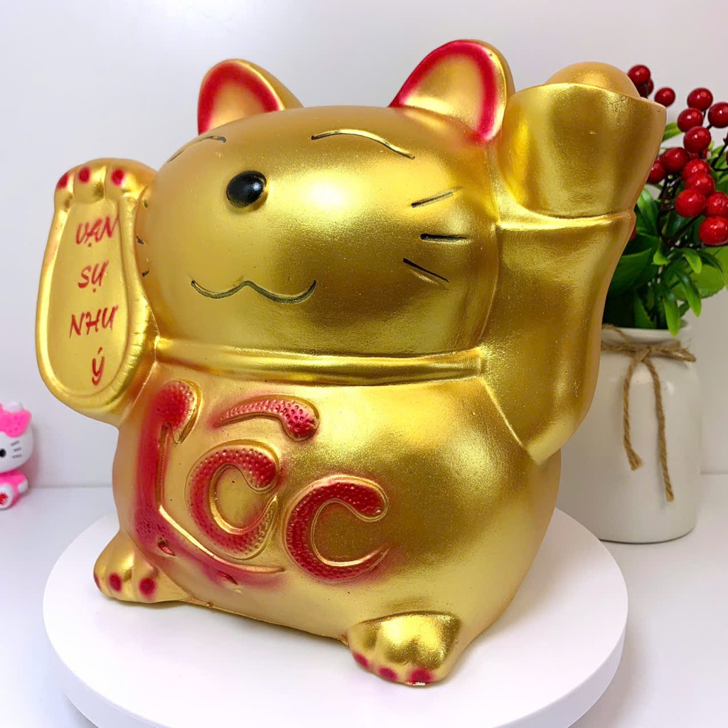 Heo đất lợn đất tiết kiệm Mèo Thần Tài Size To vàng đồng-ống tiết kiệm phong thủy LĐ9