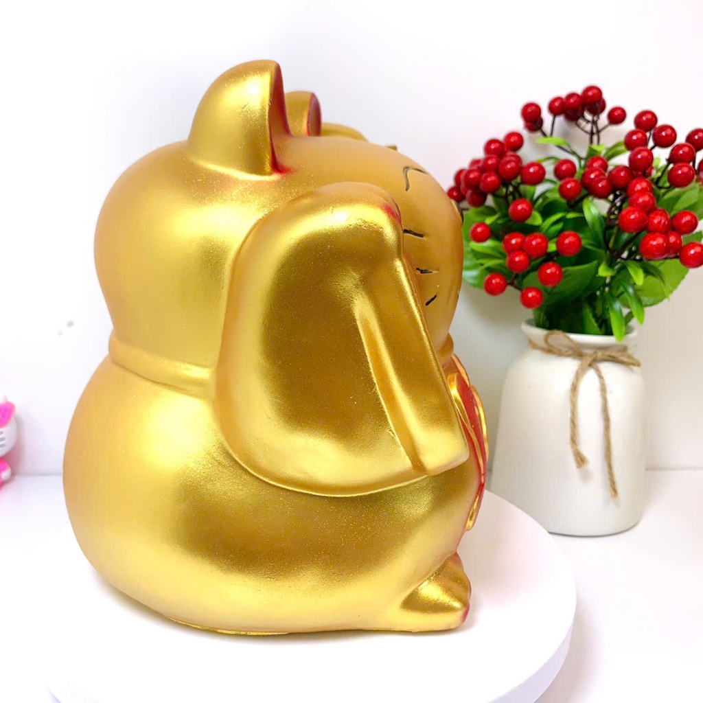 Heo đất lợn đất tiết kiệm Mèo Thần Tài Size To vàng đồng-ống tiết kiệm phong thủy LĐ9