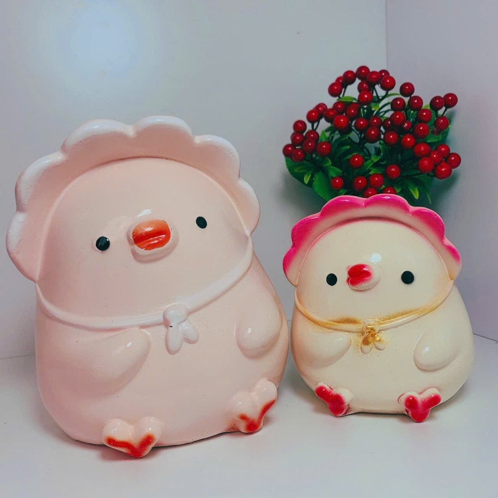 [Mua 1 to tặng 1 nhỏ]Ống tiết kiệm Gà con đội mũ cute size to-heo đất lợn đất tiết kiệm LĐ11