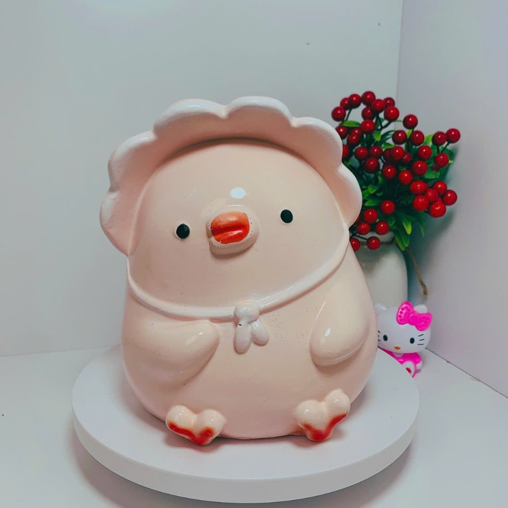 [Mua 1 to tặng 1 nhỏ]Ống tiết kiệm Gà con đội mũ cute size to-heo đất lợn đất tiết kiệm LĐ11