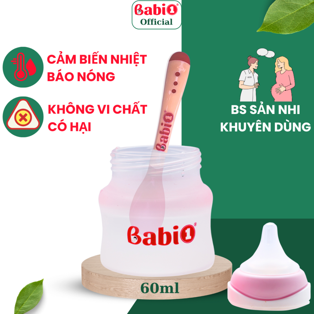 Combo Bình Sữa Thủy Tinh Babi 1 & Muỗng Thìa Cảm Biến Nhiệt Báo Nóng (60/120/180/240ml)