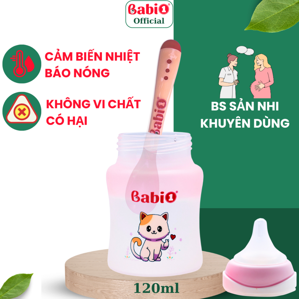 Combo Bình Sữa Thủy Tinh Babi 1 & Muỗng Thìa Cảm Biến Nhiệt Báo Nóng (60/120/180/240ml)