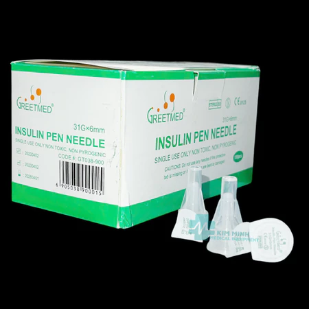 Đầu kim bánh ú chích tiểu đường Insulin Greetmed dùng 1 lần hộp 100 cái