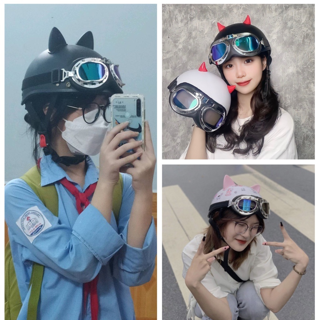 Ảnh Mũ bảo hiểm nửa đầu Hpro Helmets nhiều màu sắc thời trang, cá tính, kèm kính UV, phi công, Freesize (55-59cm) 4