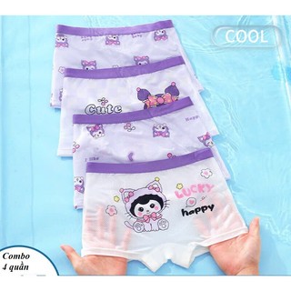 [T26 Kuromi Cute] Combo 4 quần chíp bé gái, quần lót tam giá, đùi lưới lạnh thoáng mát KUROMI CUTE 11-42kg Maruka Fahion