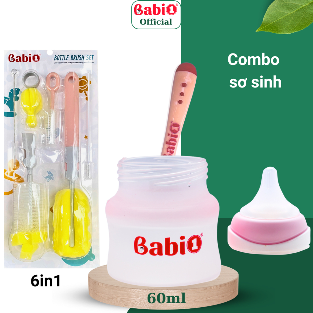Combo Bình Sữa Thủy Tinh Babi 1 & Muỗng Thìa Cảm Biến Nhiệt Báo Nóng (60/120/180/240ml)