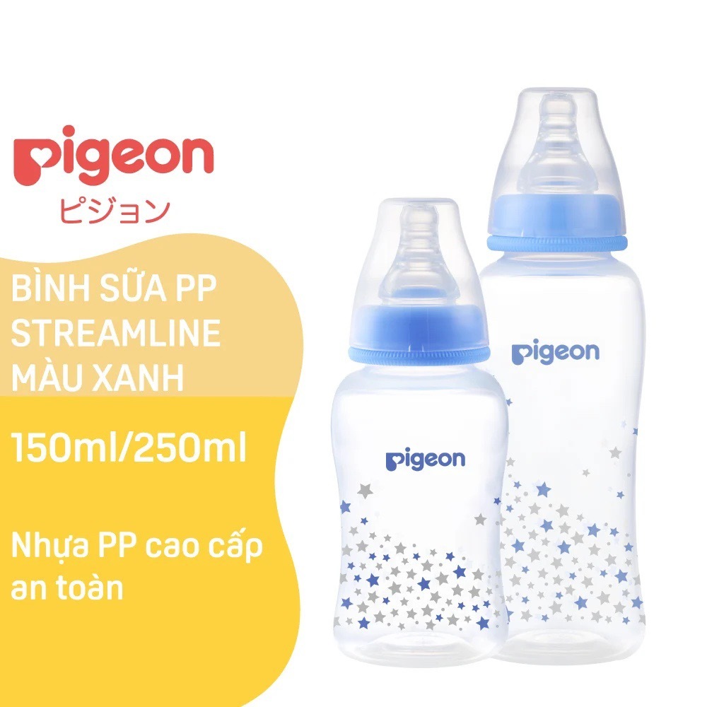 Bình sữa Pigeon 150ml / 250ml Streamline Chính Hãng Bình sữa Nhựa PP Cao cấp Pigeon cổ hẹp