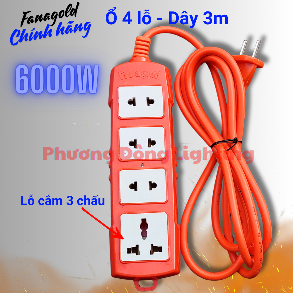 Ổ cắm 4 lỗ Có dây Chịu tải cao 6000W - Ổ cắm dùng cho thiết bị có công suất lớn - Thương hiệu Fanagold