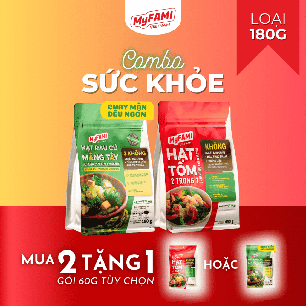 [TẶNG 1 GÓI] Gia Vị Nấu Ăn COMBO SỨC KHỎE Hạt Tôm 180g & Hạt Rau Củ Măng Tây 180g an toàn dinh dưỡng