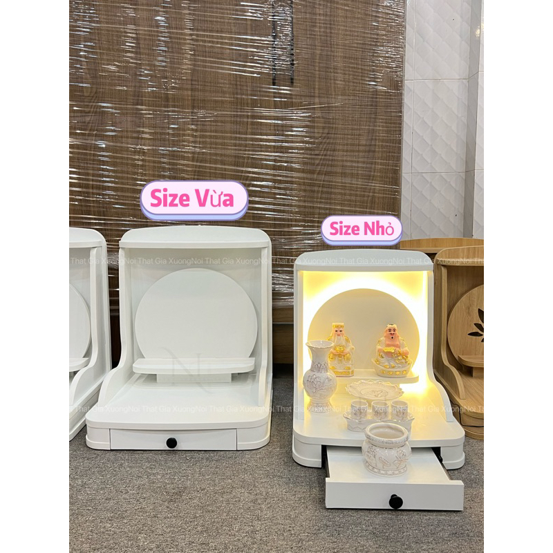 ( Có Đèn Led Sẵn ) BÀN THỜ THẦN TÀI THỔ ĐỊA MÀU TRẮNG TRƠN ( chưa bao gồm: Tượng - Lư Hương )
