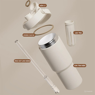 Ly giữ nhiệt Simply Inox 316 Phủ Sứ 735ml ống hút thủy tinh, cốc giữ nhiệt Fan House khắc tên