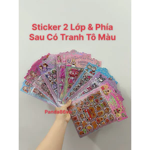5 Tấm - Mỗi tấm Có 2 Lớp Sticker Nổi 3D Hình Công Chúa , Nhân Vật Hoạt Hình - Phía Sau Có Tranh Tô Màu