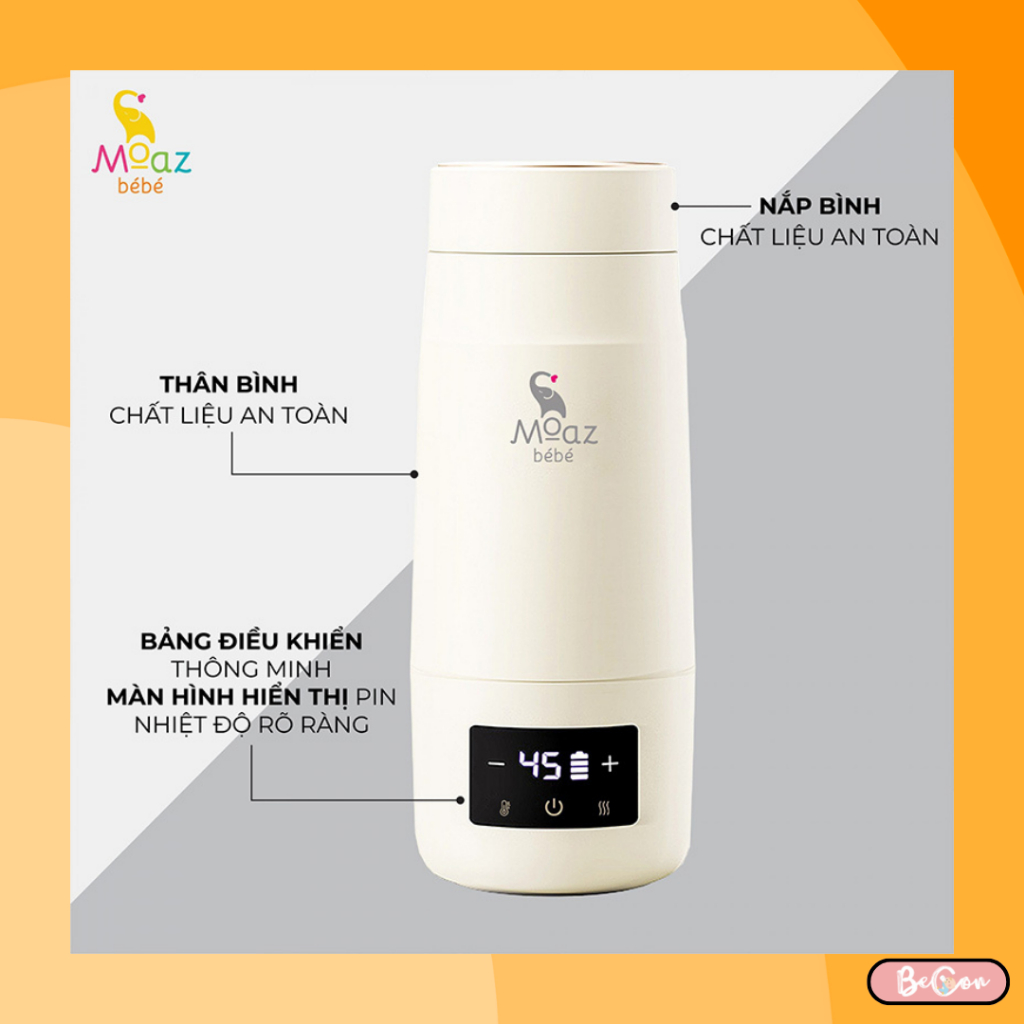 Bình đun nước pha sữa di động Moaz BéBé MB058 giữ nhiệt từ 40-80 độ có pin tích điện, thể tích 300ML