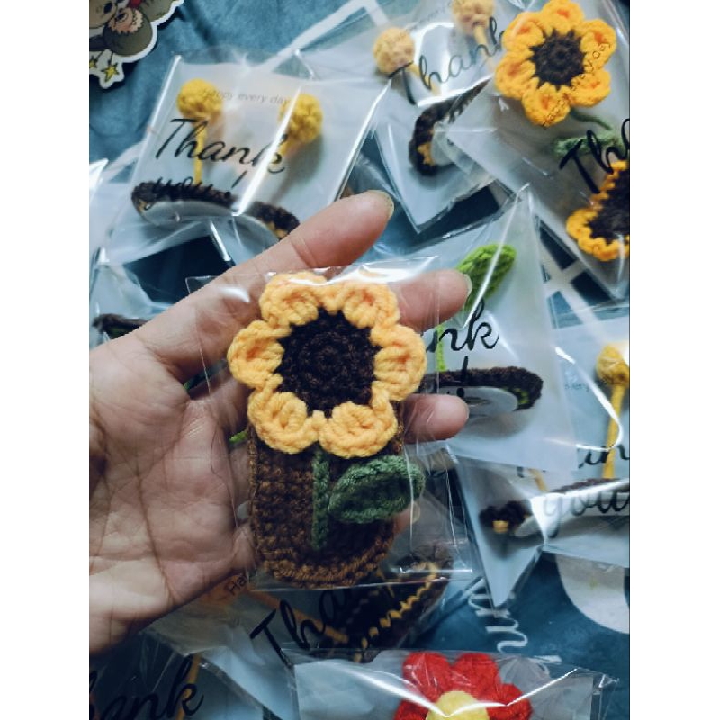 Kẹp Tóc Hoa Hướng Dương , Kẹp Tóc Hoa Len Handmade