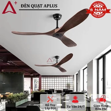 Quạt trần 3 cánh gỗ Aplus-Quạt trần gỗ cao cấp siêu êm mát,Động cơ DC tiết kiệm điện có điều khiển lắp homestay,kháchsan
