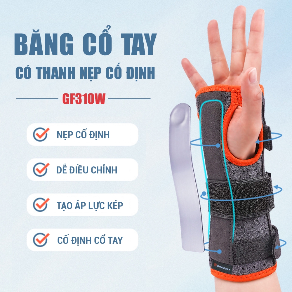 Băng quấn cổ tay có thanh nẹp cố định, bảo vệ cổ tay chính hãng GoodFit GF310W
