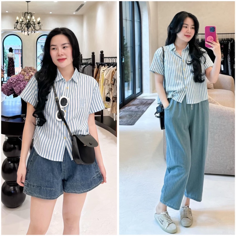Áo sơ mi nữ kẻ sọc tay ngắn kẻ sọc chất liệu cao cấp Jumito, áo áo croptop phong cách trẻ trung năng động D1599