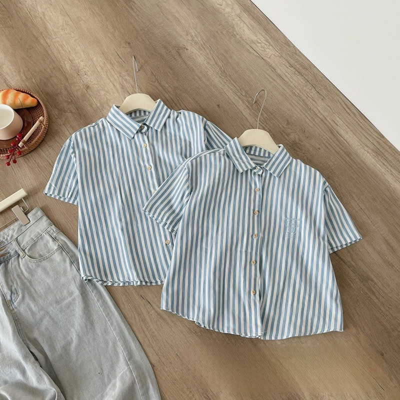 Áo sơ mi nữ kẻ sọc tay ngắn kẻ sọc chất liệu cao cấp Jumito, áo áo croptop phong cách trẻ trung năng động D1599