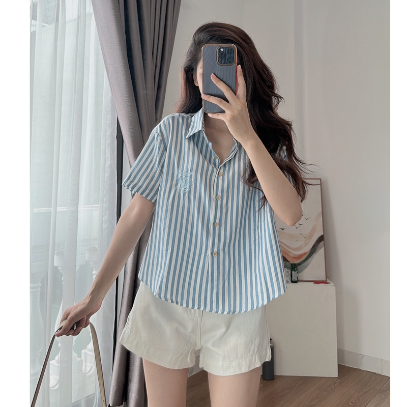 Áo sơ mi nữ kẻ sọc tay ngắn kẻ sọc chất liệu cao cấp Jumito, áo áo croptop phong cách trẻ trung năng động D1599