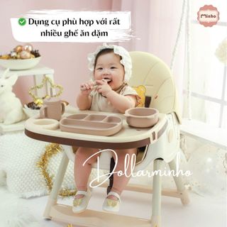 Khay ăn dặm 4 ngăn hình tai gấu có đế hít chống đổ làm từ silicone thực phẩm cao cấp có chứng nhận free BPA