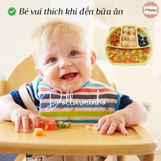 Khay ăn dặm 4 ngăn hình tai gấu có đế hít chống đổ làm từ silicone thực phẩm cao cấp có chứng nhận free BPA