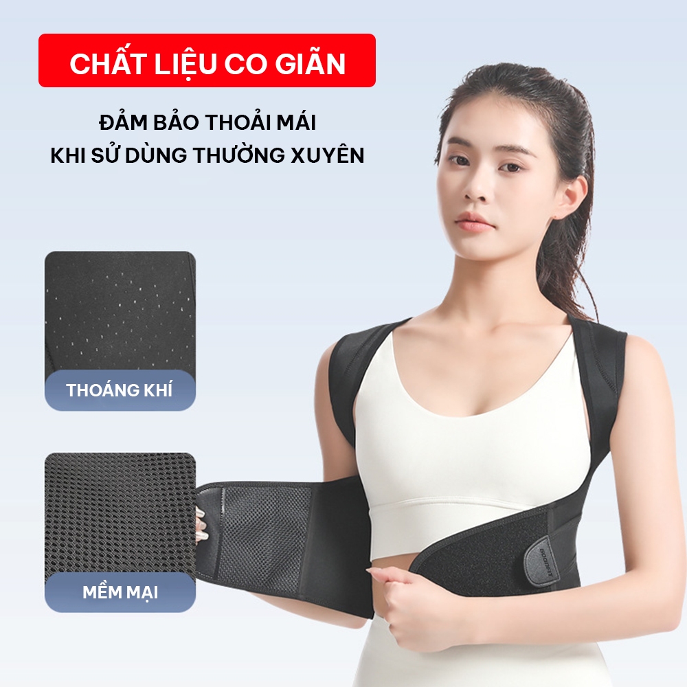 Đai chống gù lưng GoodFit GF716P cho nam nữ, trẻ em, đai áo định hình vai lưng eo, thoáng khí