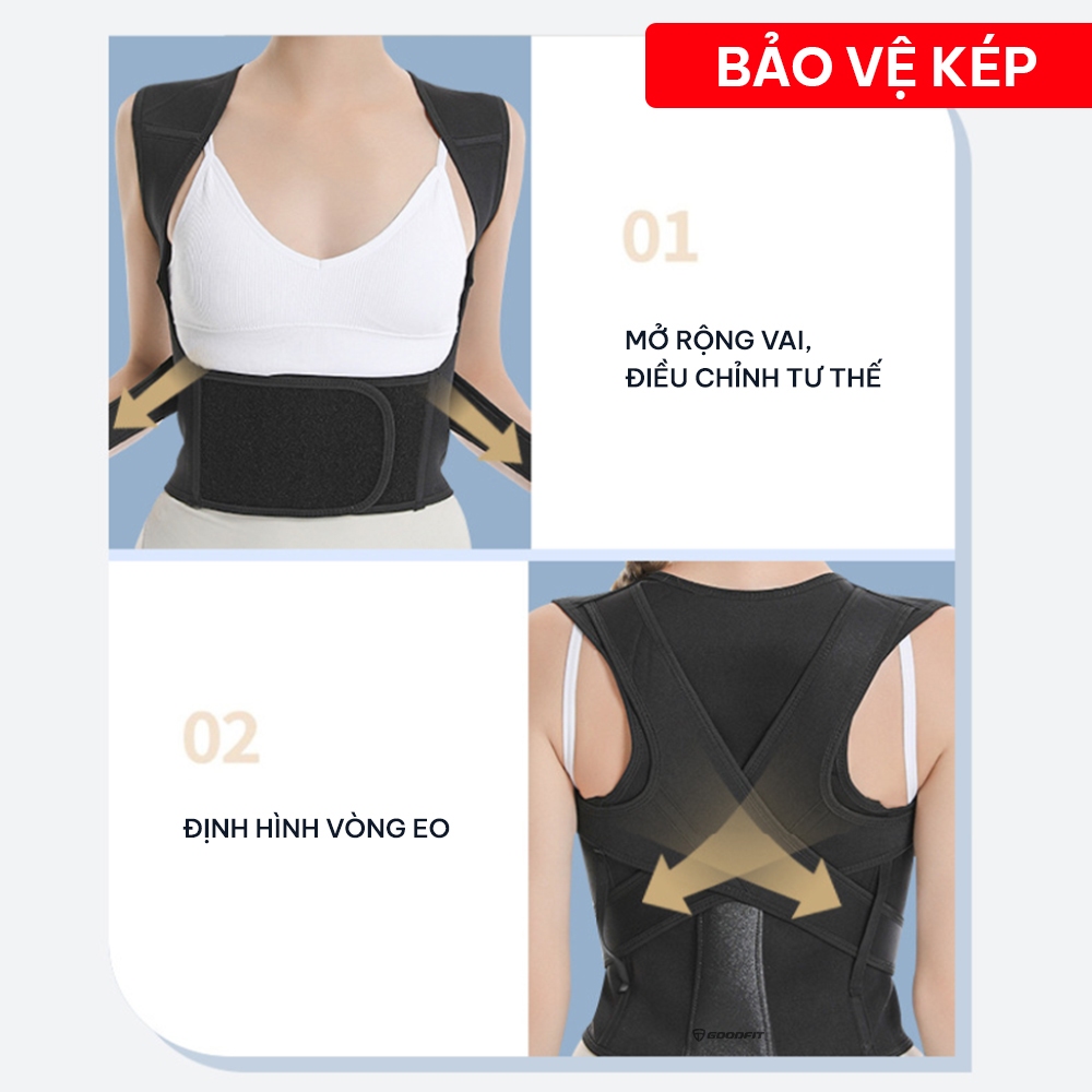 Đai chống gù lưng GoodFit GF716P cho nam nữ, trẻ em, đai áo định hình vai lưng eo, thoáng khí