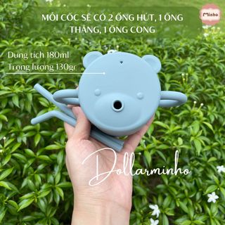 <Tổng hợp> Cốc silicon tập hút tập uống an toàn cho bé Dollar Minho ( có kèm 2 ống hút)