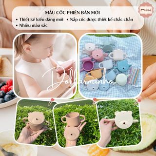 <Tổng hợp> Cốc silicon tập hút tập uống an toàn cho bé Dollar Minho ( có kèm 2 ống hút)