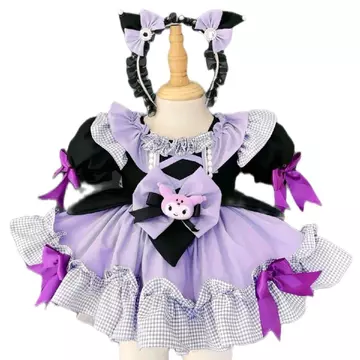 Váy Lolita Tím Đen Tay Bồng Kèm Cài Điệu .Váy Cho Bé Gái Đầy Tháng Sinh Nhật Lễ Hội Chất Thô Cotton