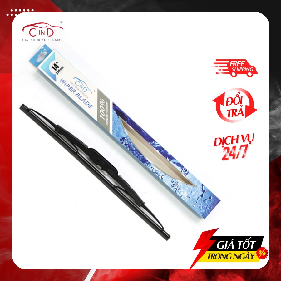Gạt Mưa Ô Tô Gọng Sắt CIND 406 (14inch/350mm) Phù Hợp Cho Nhiều Dòng Xe O Tô Xe Hơi Có Móc Cong Chữ U
