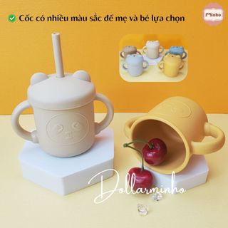 <Tổng hợp> Cốc silicon tập hút tập uống an toàn cho bé Dollar Minho ( có kèm 2 ống hút)